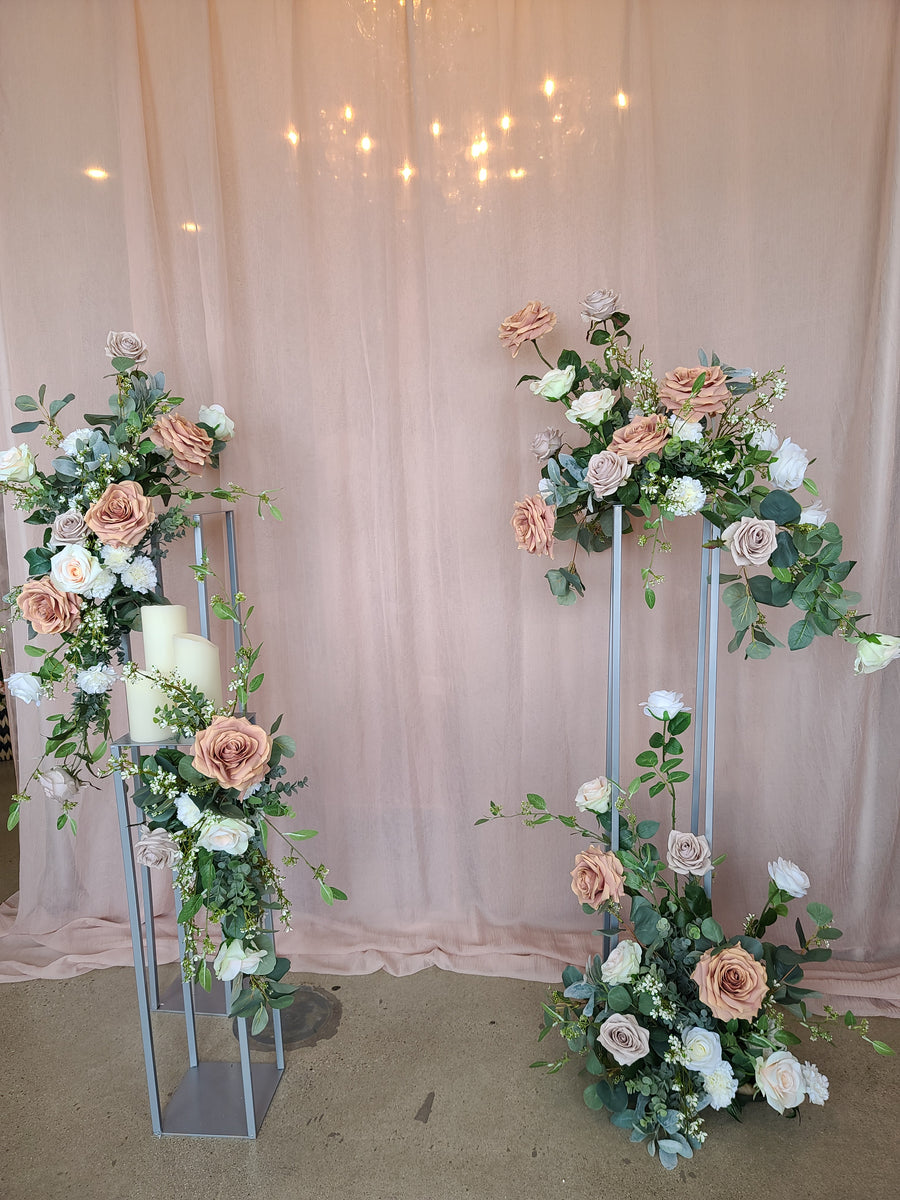 Silk Silver Open Framed Stands and Floral Set - Elegant Wedding Decor | Floral Fixx Weddings | Winnipeg