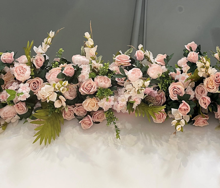 Blush, White, and Green Silk Linear Arrangement - 3ft