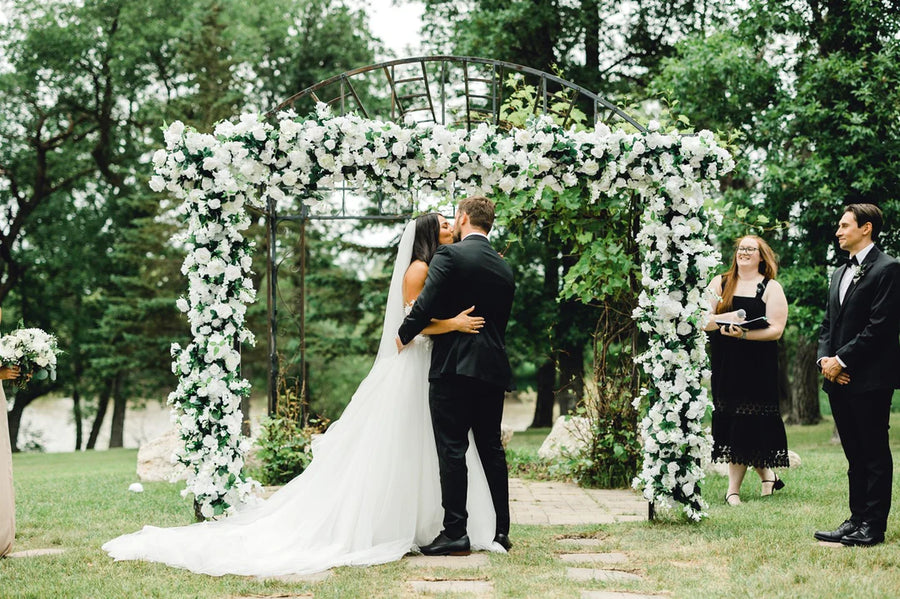 White and Green Silk Linear Arrangement - 3ft